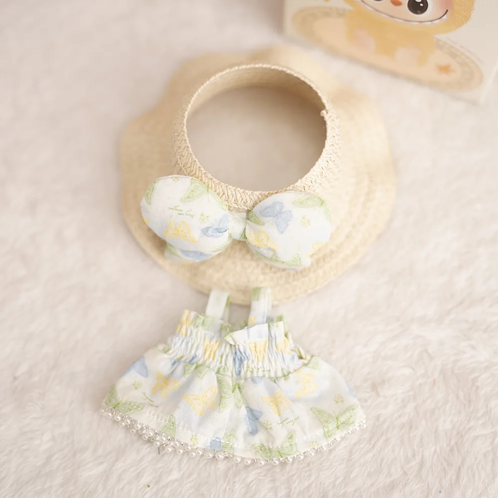 Für 17 cm Labubu Puppen Kleidung VIV2V3 Outfit Erdbeere Kleid Puppen Zubehör Sitzen Party Ändern Kleid Spiel Geschenk Spielzeug