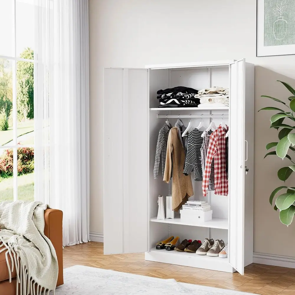 Metal Storage Cabinet 72'' Metal Locker with Locking Storage Locker with Hanging Rod or Oice Hospital Require Assembly (White)
