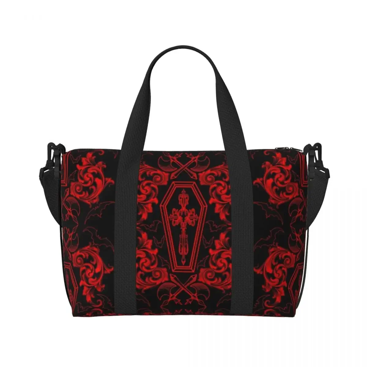 Custom Gothic Vampire Tote Bag For Women Large Capacity Halloween Haunted Mansion Beach Gym Travel Bags