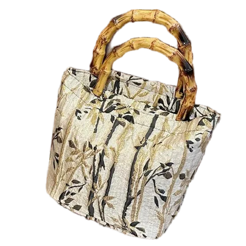 

New Women Hand Bag Polyester Fabric Simple Ink Art Bamboo Forest Style Large Casual Capacity Shopper Tote Bags Top-Handle Bags