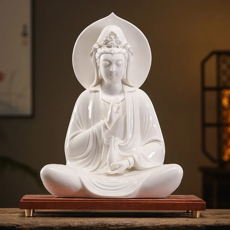 FX-18 ceramic Guanyin Bodhisattva sitting statue Buddha statue ornament living room home offering Bodhisattva decorative crafts