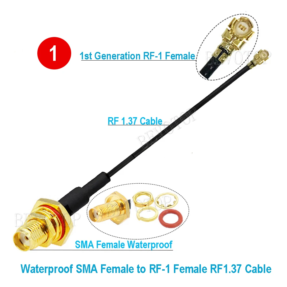 2Pcs/lot  IPX-1 Female RF1.37 Cable to Waterproof SMA Female Adapter RF Coaxial Pigtail WIFI Antenna Extension RG1.37 Cable