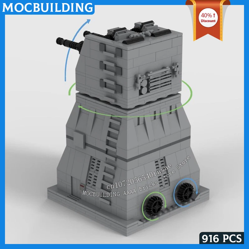  MOC Building Blocks Heavy Dual Gun Turret Model Creative Rotatable Pan-Tilt Toys DIY Assemble Bricks Collection Display Gifts