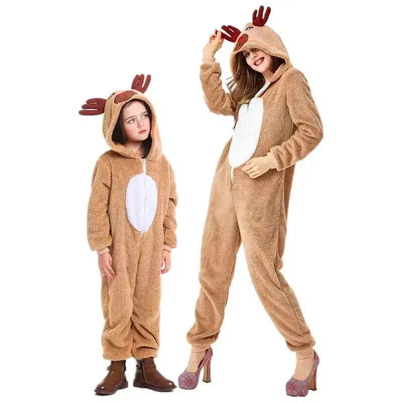 Christmas Reindeer Animal Cosplay Costumes Parent-child Elk Pajamas Moose Onesie Elk Loose SleepwearBall Party Fancy Dress