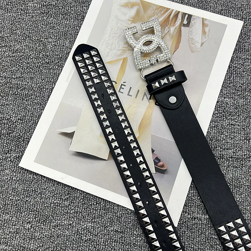 Y2K Waist Belt Luxury Women's Rhinestone Punk Belt, Hot Girl Fashion Studded Leather Embellished Decor, Unique Style image 6