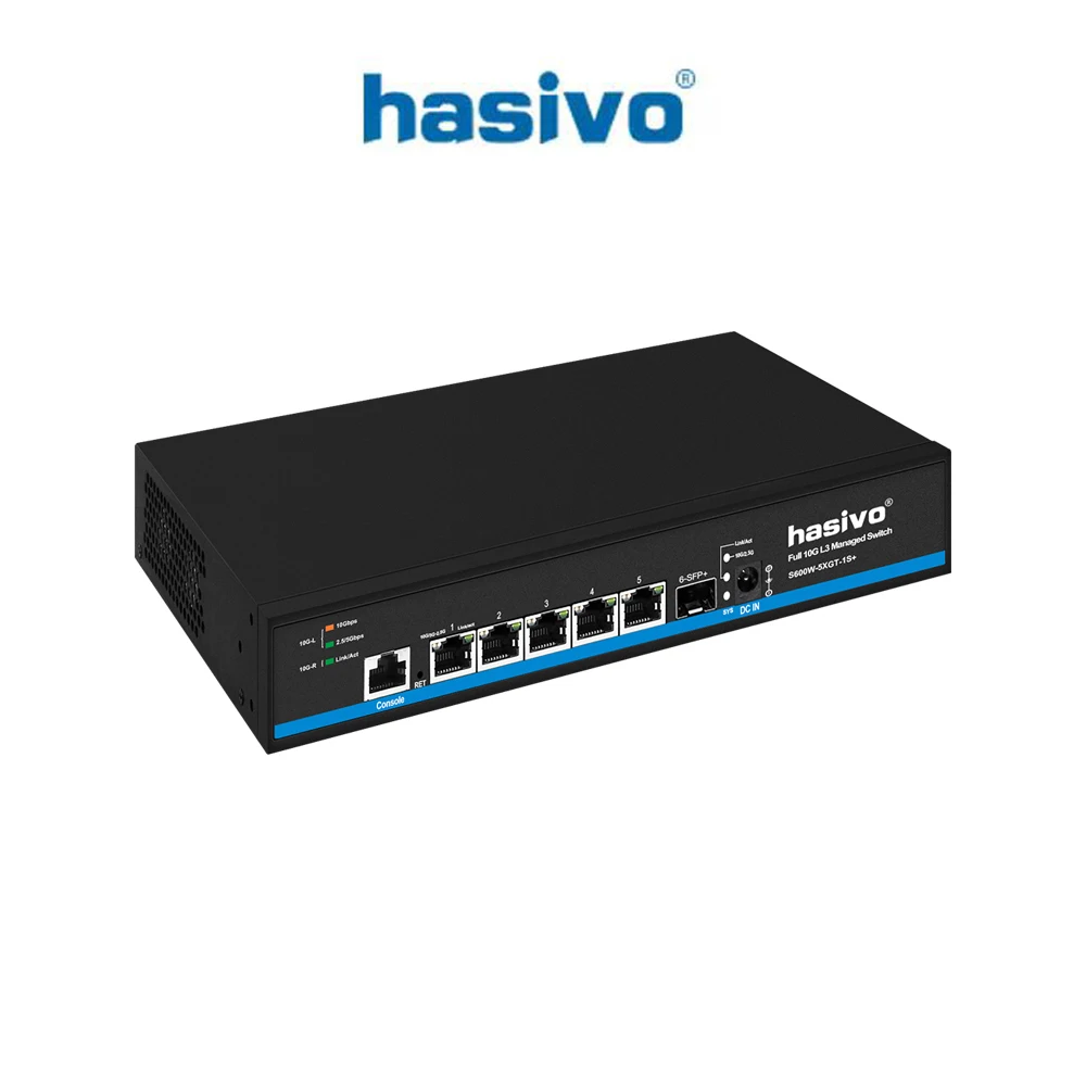 Hasivo full 10G managed switch,6 ports L2/L3 managed,4*10G Lan(PoE)+1*10G RJ45 uplink+1*10G sfp+