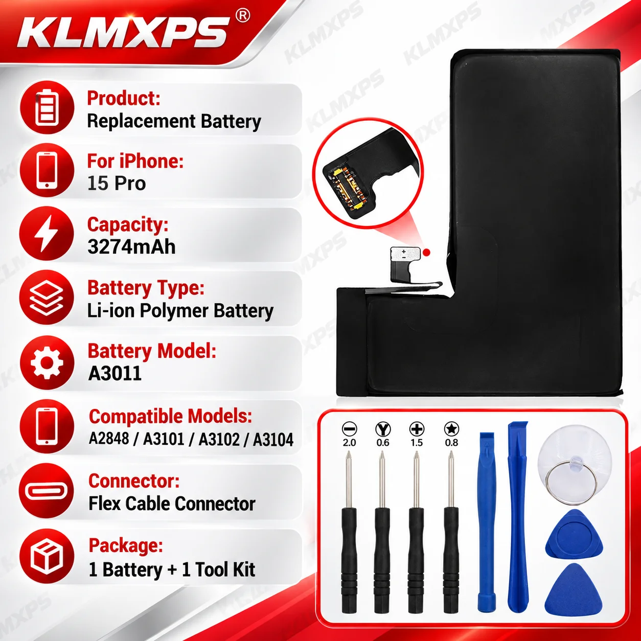 Wholesale For iPhone15 Pro Battery Compatible with Apple A2848 A3101,3274mAh Mobile Phone Battery With Built-in Protection Board