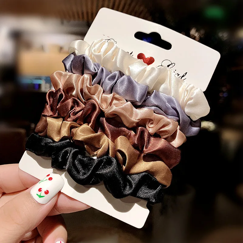 6Pcs Advanced and Elegant, Minimalist Simulation Silk Hair Loop, Versatile, High-end Tie Hair Rope, High Ponytail Leather Band.