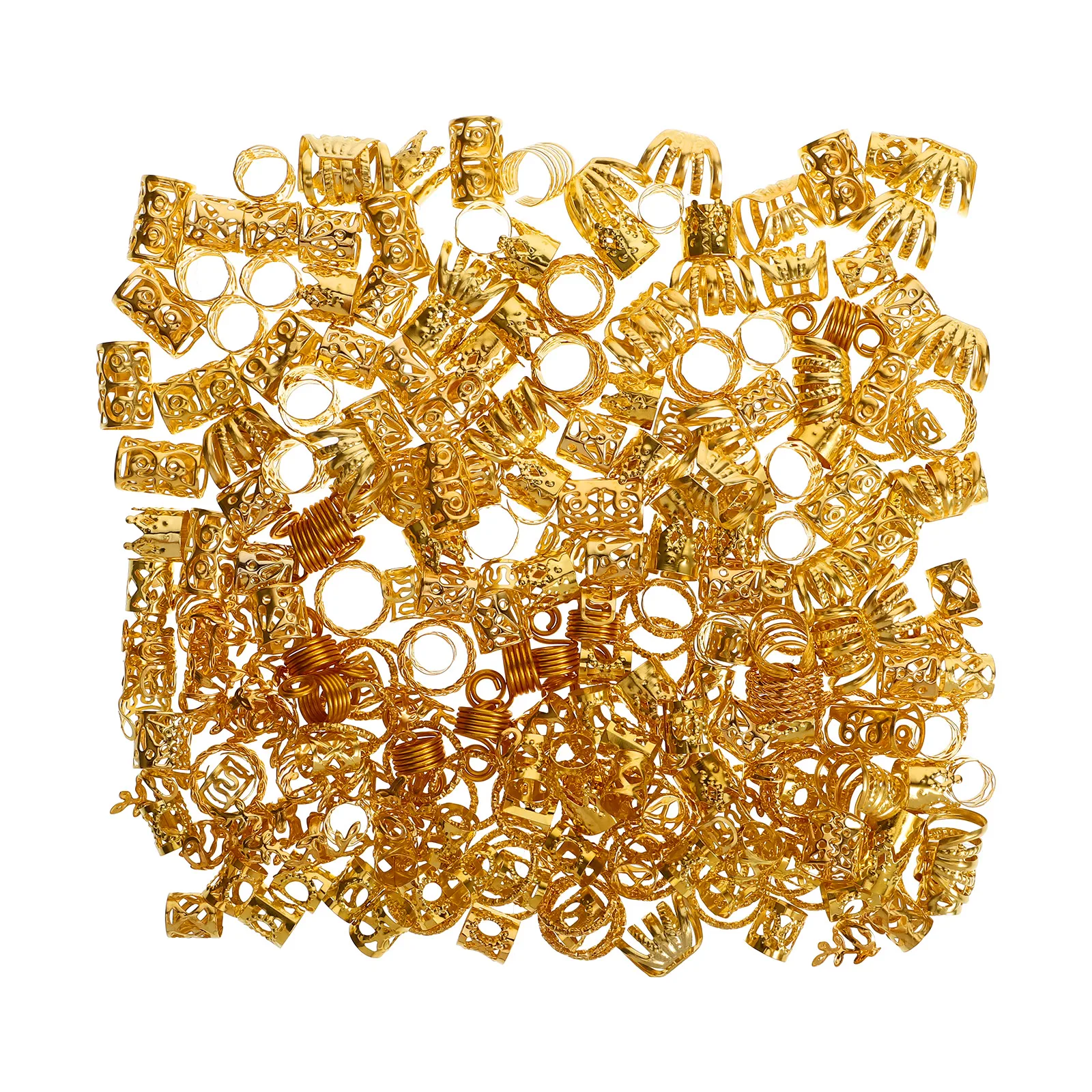 

290 Pcs Rings Electroplated Hollow Zinc Alloy Gold Hair Charms Jewelry for Braids Locs Dreadlocks Accessories Bride