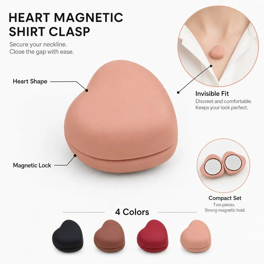 New Heart Shaped Magnetic Shirt Clasp No-Mark Invisible Clothing Closure Clip Mini Shirt Neckline Fastener Daily Outfits