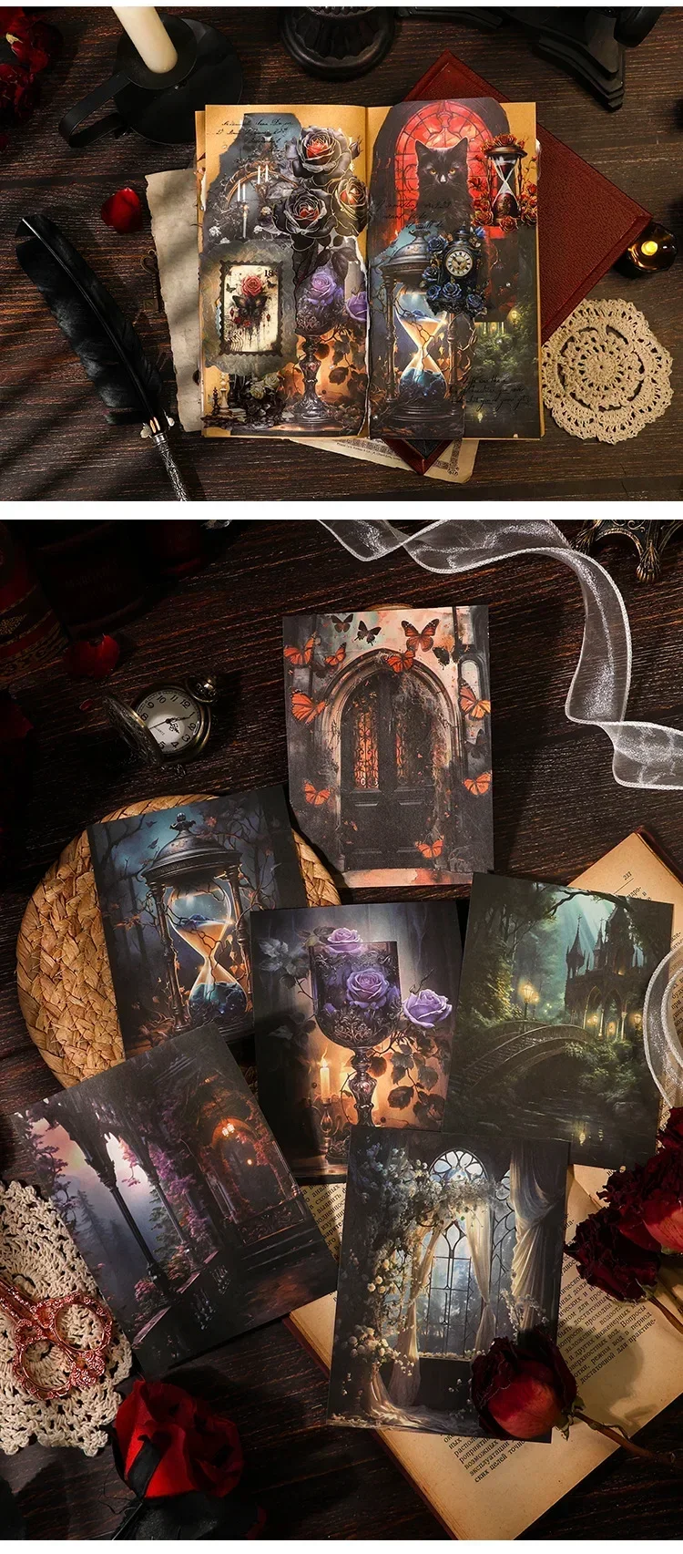 20 Blatt Gothic Retro Stil Notizbuch-Materialpapier, Notizbuch-Collage, Scrapbook-Schreibpapier, 175*120mm, Rhapsody Psalm Dark – Detail 6