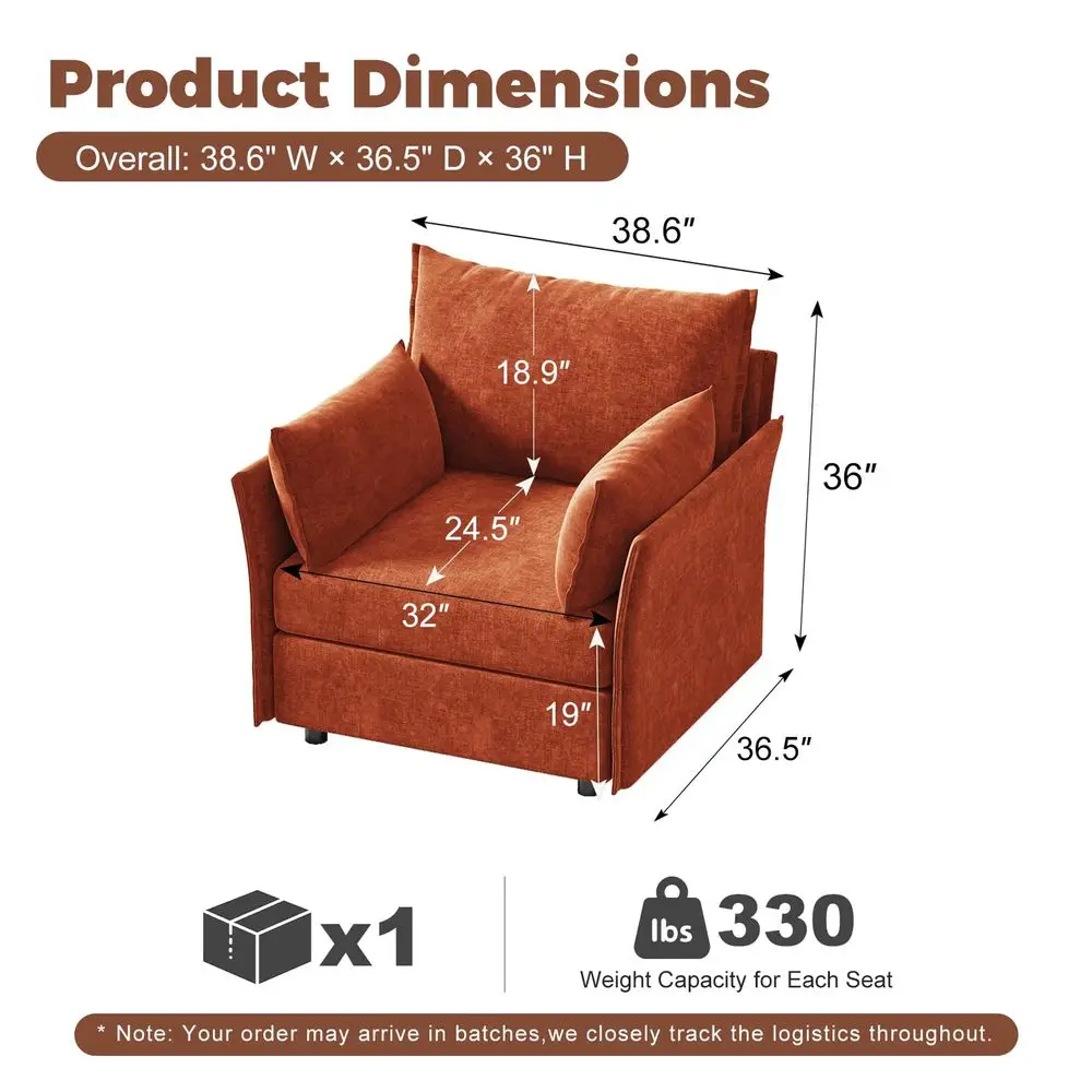 

Terracotta Oversized Accent Chair with Removable amp Washable Chenille Cover, Modern MidCentury holstered Armchair, Deep Seat