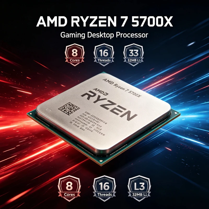 AMD Ryzen 7 5700X Zen3 Desktop CPU 8‑Core 16‑Thread 3.4GHz 65W Socket AM4 DDR4 32MB L3 Cache No Cooler