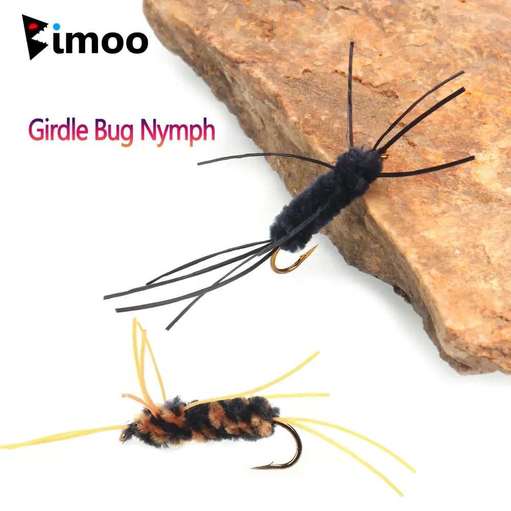 Bimoo 8PCS #8 Girdle Bug Nymph Rubber Legs Stonefly Nymph Synthetic Chenille Woolly Worm Fly For Trout Fishing Lures Baits