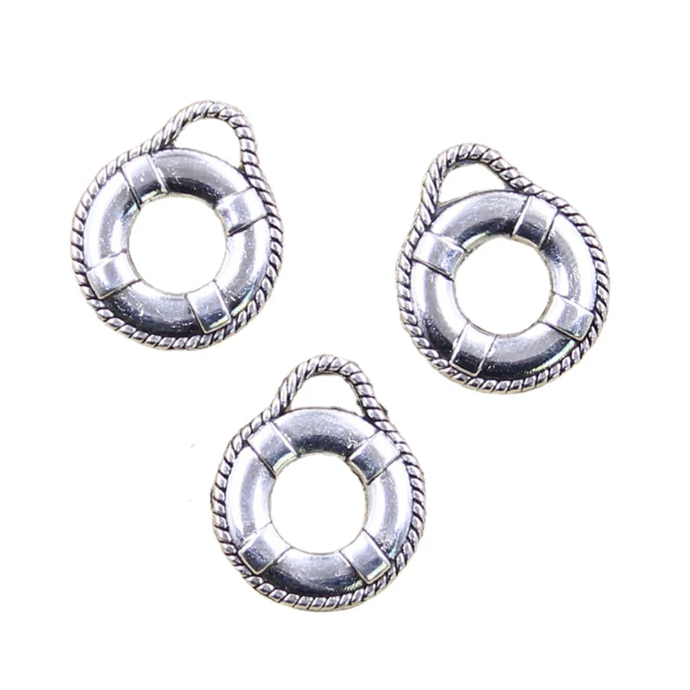 8pcs Charms Life Ring Swim Lifebuoy 21x18mm Antique Silver Color Pendants Making DIY Handmade Tibetan Finding Jewelry