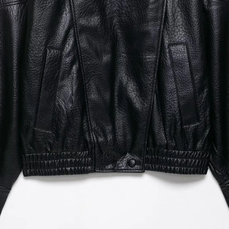 Willshela سترات نسائية عصرية من البولي يوريثان باللون الأسود بسحاب أمامي وياقة عالية وأكمام طويلة معاطف نسائية أنيقة