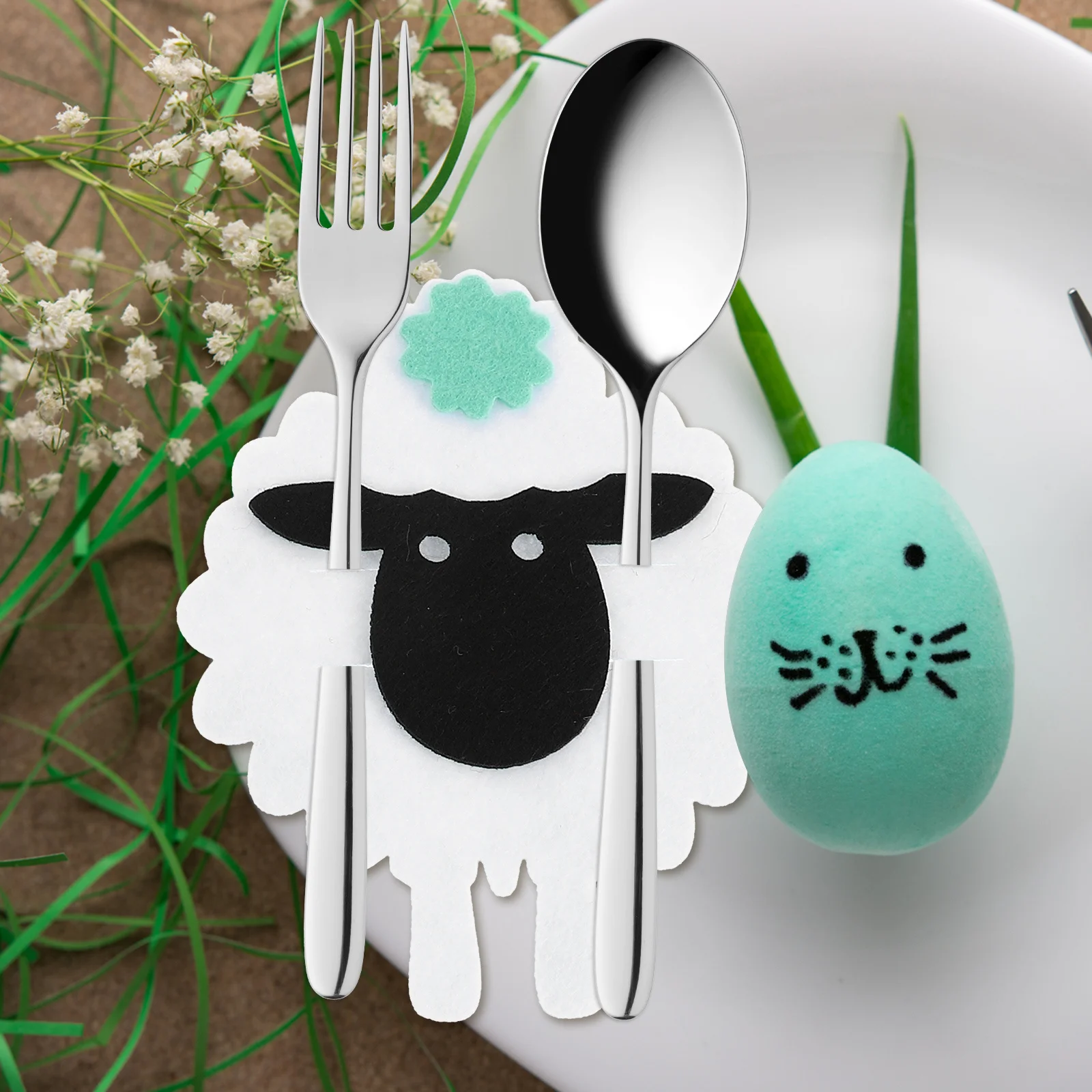 

4Pcs Easter Sheep Cutlery Bags Cloth Cartoon Sheep Tableware Holder for Kitchen Dining Table Utensil Sleeve Holiday Decoration