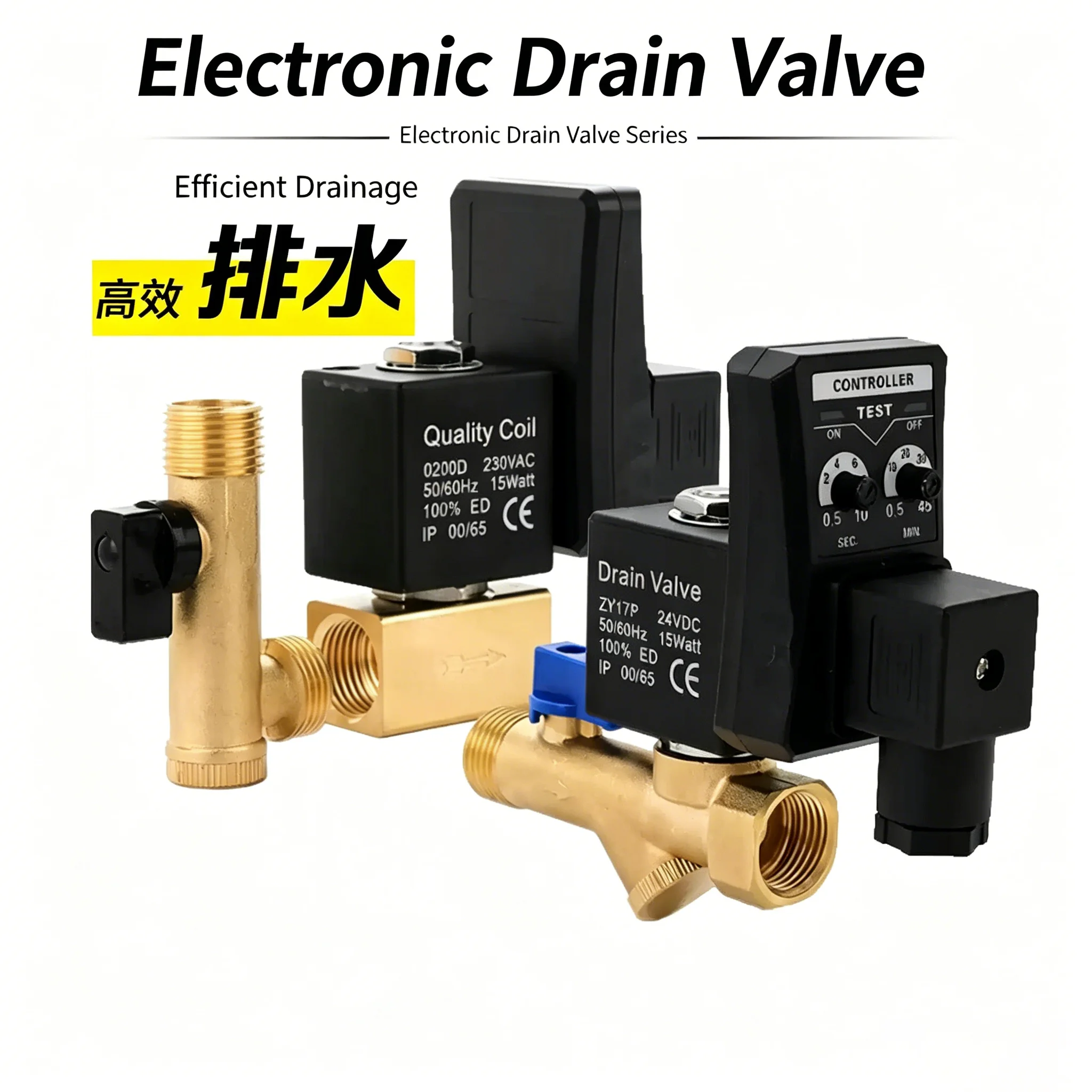 AC 220V 1/2 Inch Electronic Drain Valve Electric Timer Auto Water Valve Solenoid Valve for Air Compressor Condensate