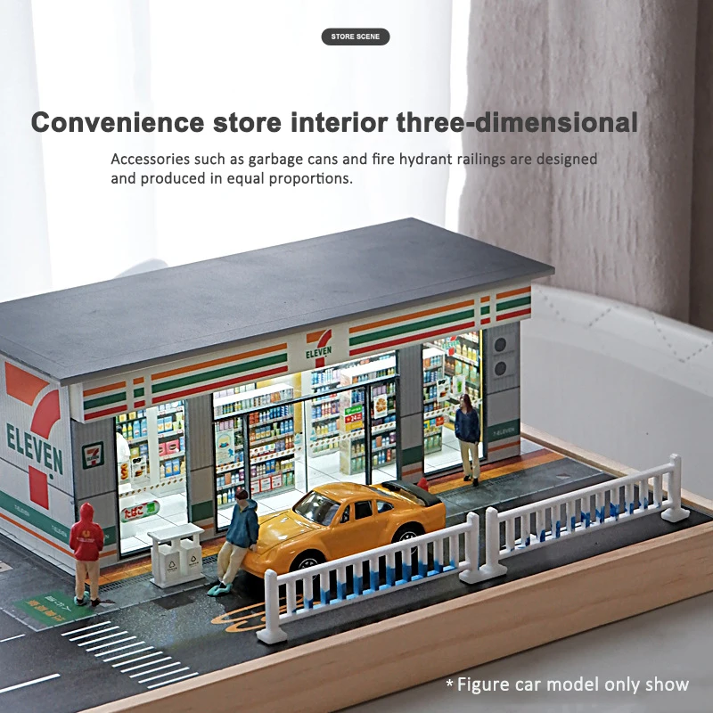 1/64 Convenience Store Model Scene with Lights and Basketball Court Miniature Scene without Lights Scene Decoration Collect Gift