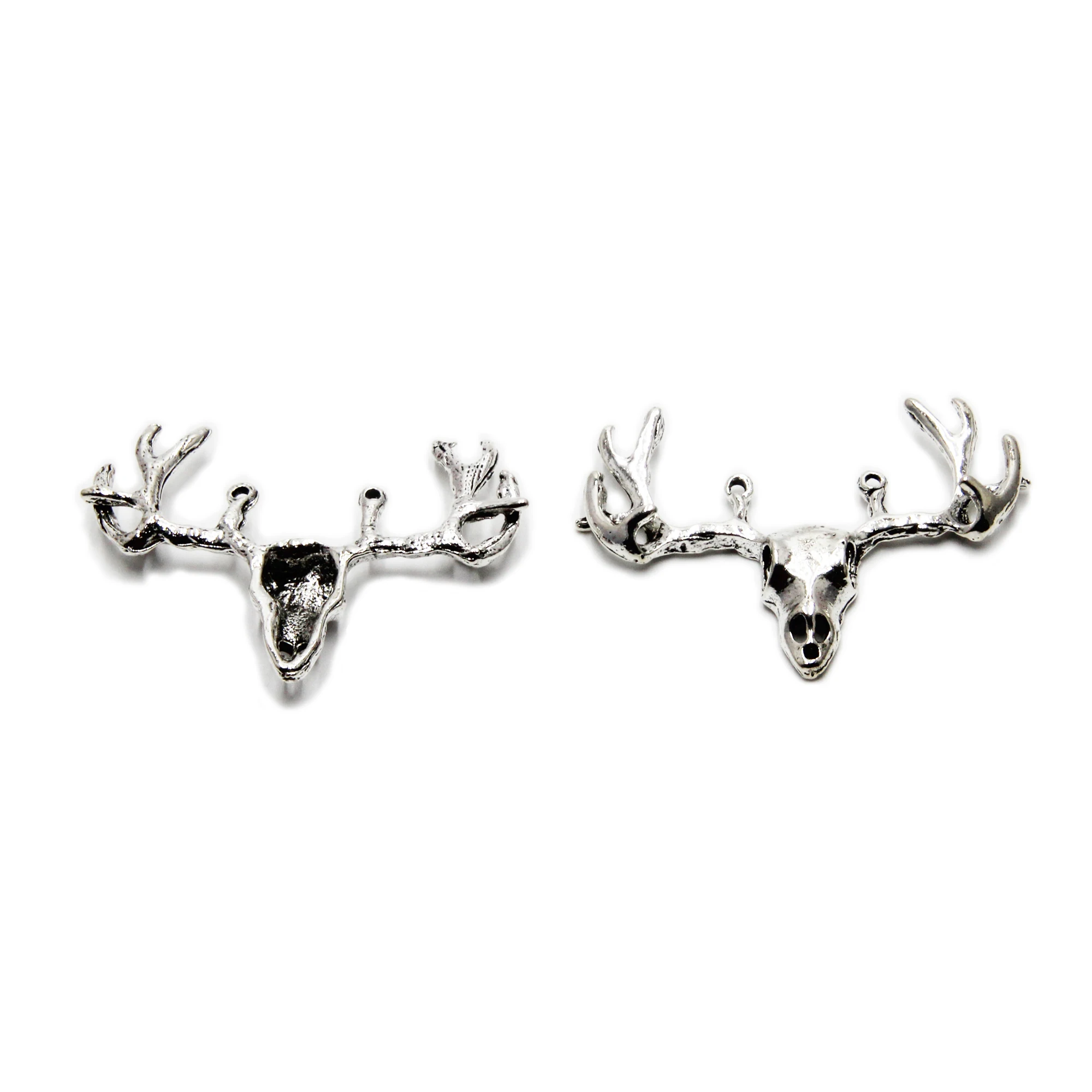 6pcs 3D Deers Heads With Antlers Pendant Antique Tibetan Silver Tone zinc alloy 55*38mm