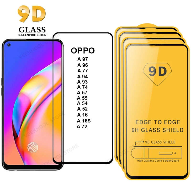 2-4PCS 9D Glass for Oppo A16S A52 A54 A55 A57 A77 A74 A93 A94 A96 A97 4G 5G Anti Explosion Screen Protector Film for Oppo