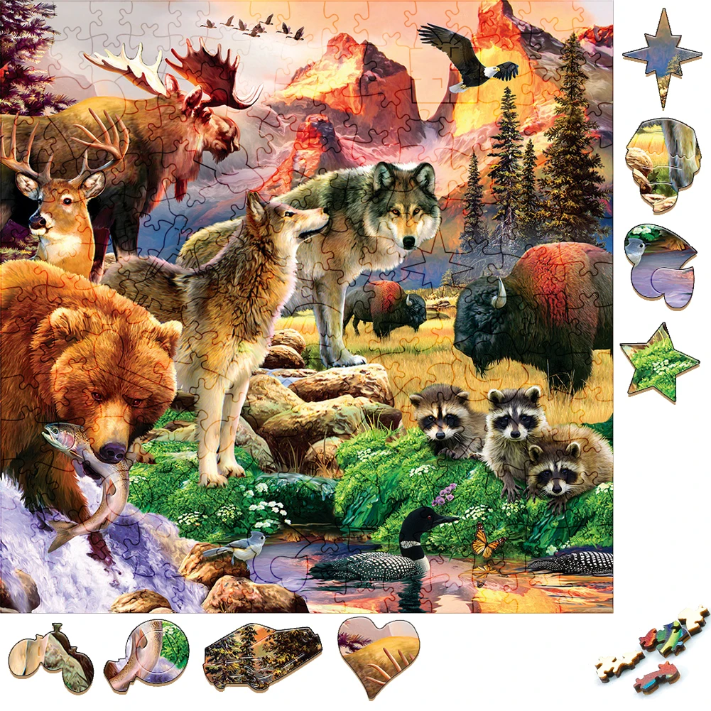 

Exquisite Wooden Puzzles Forest Animals Wood Jigsaw Puzzle Craft Irregular Family Interactive Puzzle Gift for Kids Education