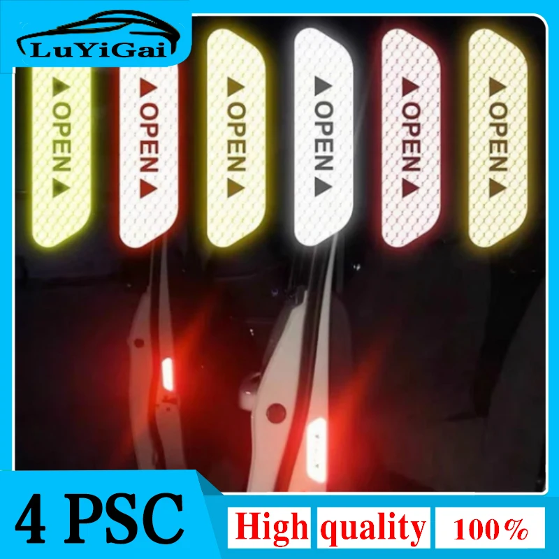 2020 Car Accessories 4Pcs Reflective Tape Door Sticker Decals Car Safety Night Reflector Universal Warning Sign Reflective Strip