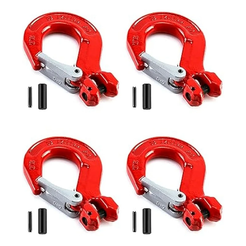 Clevis Hook With Latch, 4 Pack, 5/16Inch, 2470 Lbs Load Limit, Grade 80 Drop Alloy Steel Durable