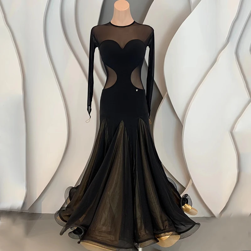 Black High-End Custom Latin Dance Dress Modern Dancing Dress Ballroom Dance Competition Costumes Stage Performance Wear SL7371