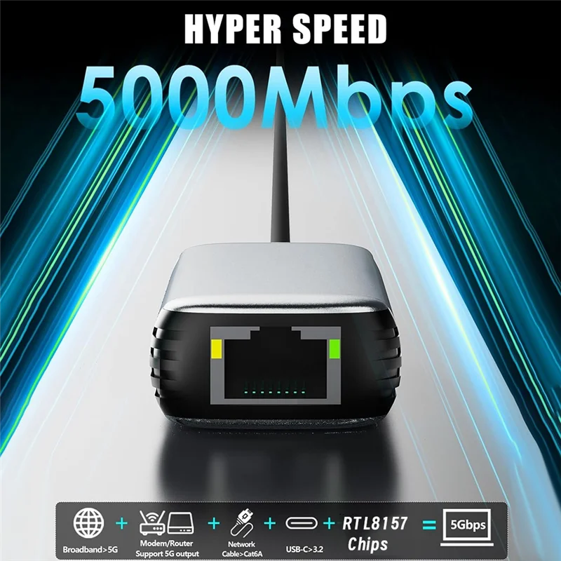 

Upgraded USB 3.2 To 5Gbps Ethernet Adapter RTL8157 5000Mbps RJ45 Network Converter For Laptop Support 5G,2.5G,1G,100Mbps