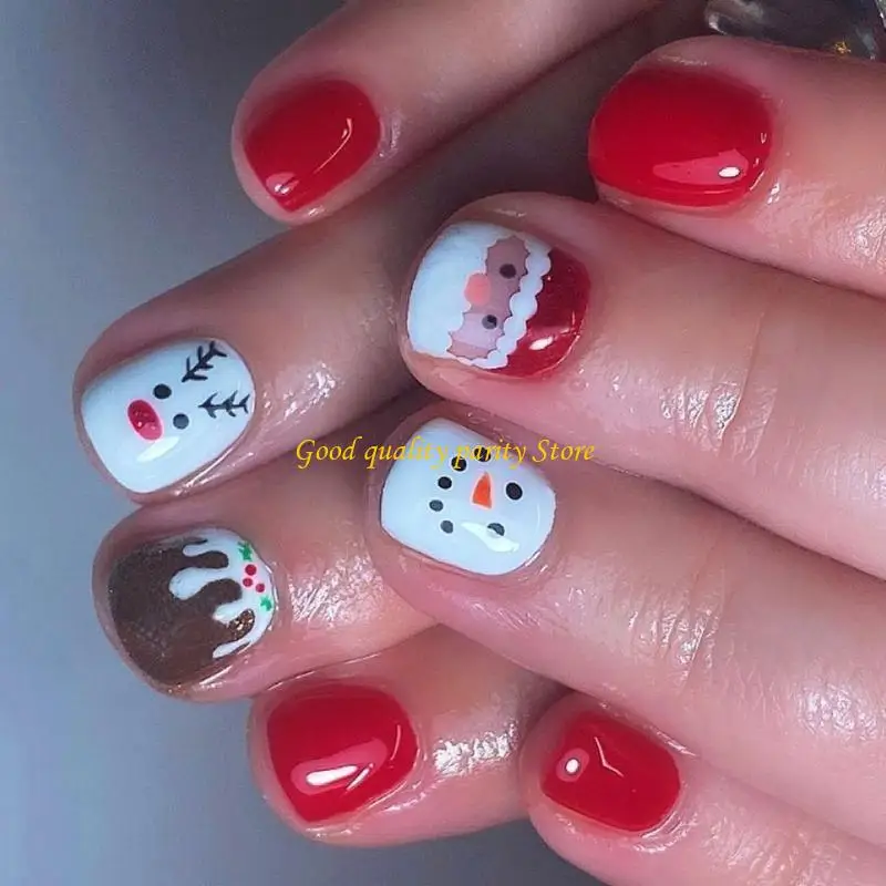 M4ya كرتون ثلج Snowman كاذبة الأظافر الكاملة عصا على الظفر عيد الميلاد الصحافة على الظفر