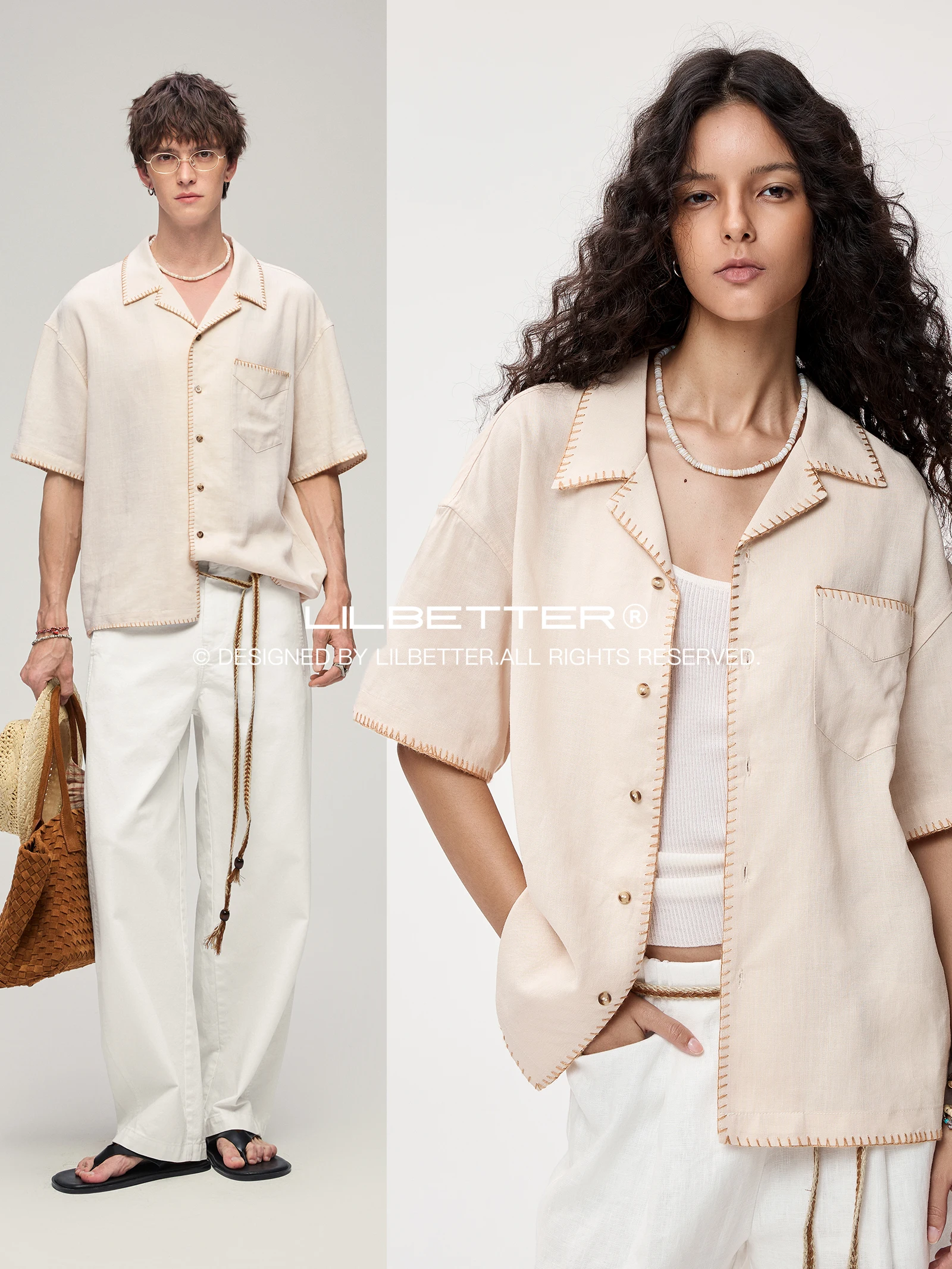 Lilbetter Linen Silk Short Sleeve Shirt Cuban Collar  Locking Summer Fashion Urban Loose Fit Youth Casual Button up