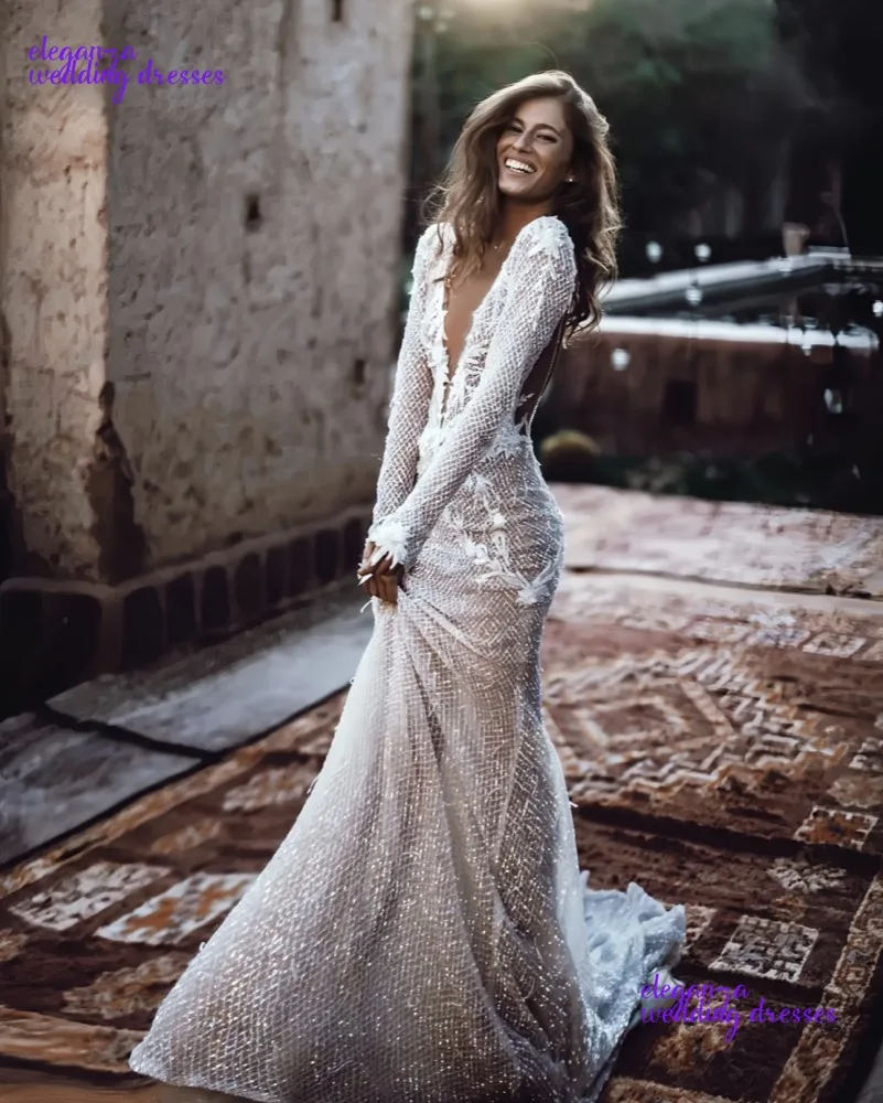 فستان زفاف مخصص رائع مجوف الدانتيل الخامس الرقبة يزين فساتين مثير مفتوح الظهر الصيف شاطئ ثوب الزفاف