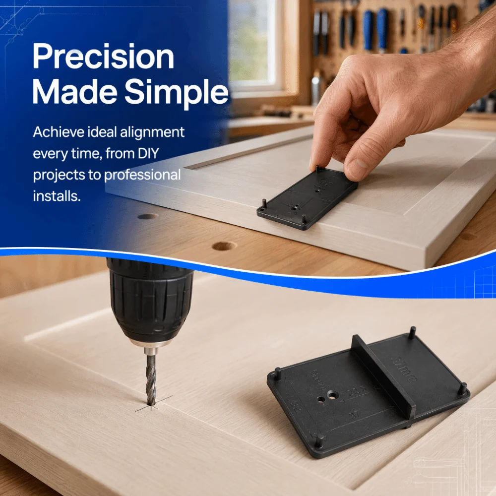 2PCS Black Hinge Hole Locator 85x40mm Hinge Hole Opener Hinge Drill Guide Compact Pocket Size Cabinet Hinge Template