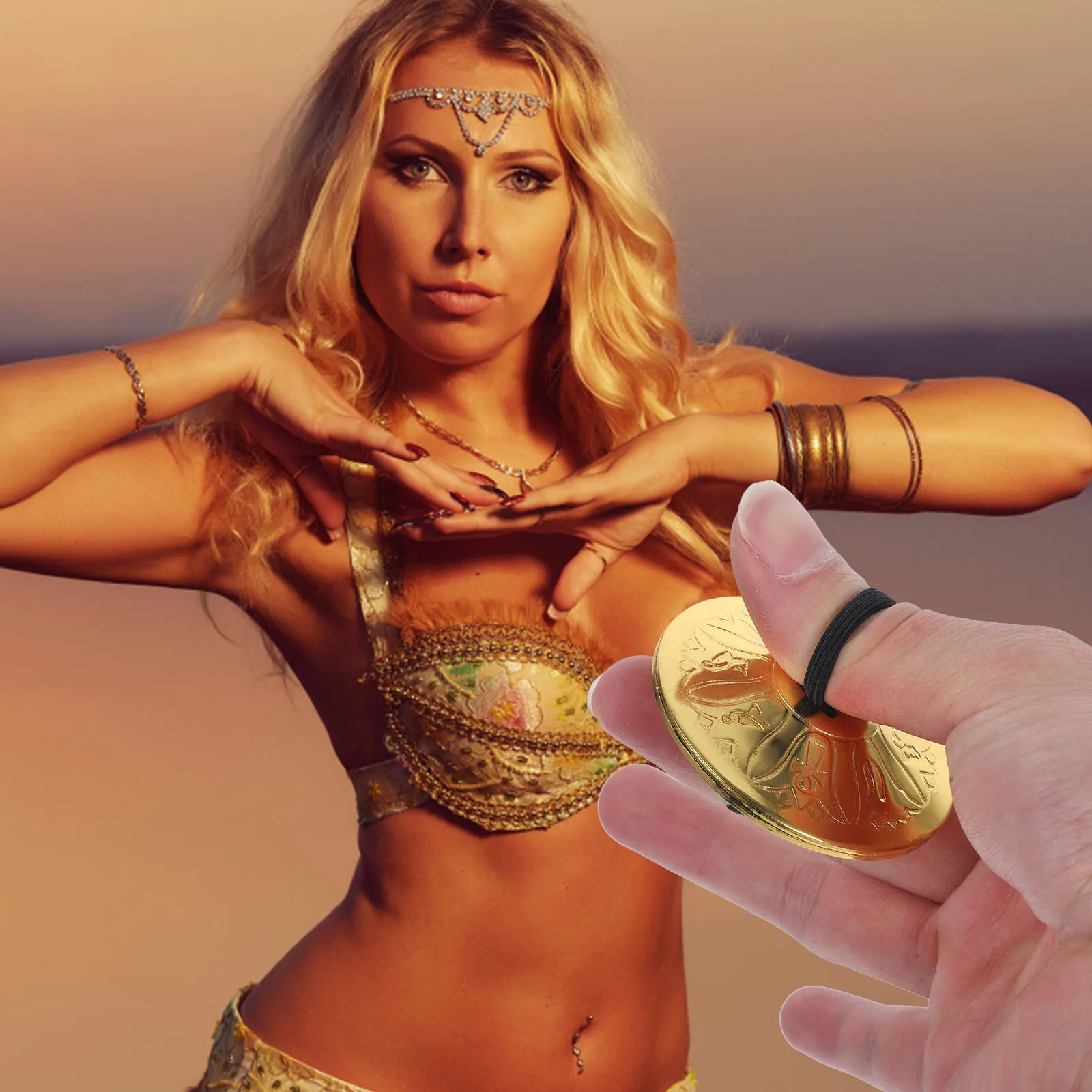 

2Pairs Finger Cymbals Copper Instrument Small Dance Cymbal Clear Melody Training Hearing for Music Learning Dance