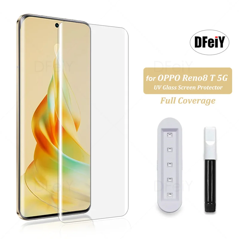 

DFeiY UV Glass for OPPO Reno 8 T 5G Full Coverage UV Screen Protector for oppo reno8 t Tempered Glass Film