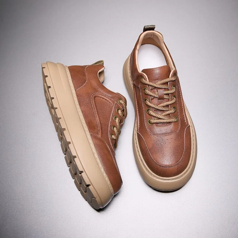 Luxury Designer Platform Shoes Men's Genuine Leather Thick Sole Height Increasing Casual Breathable Lightweight Oxfords Male