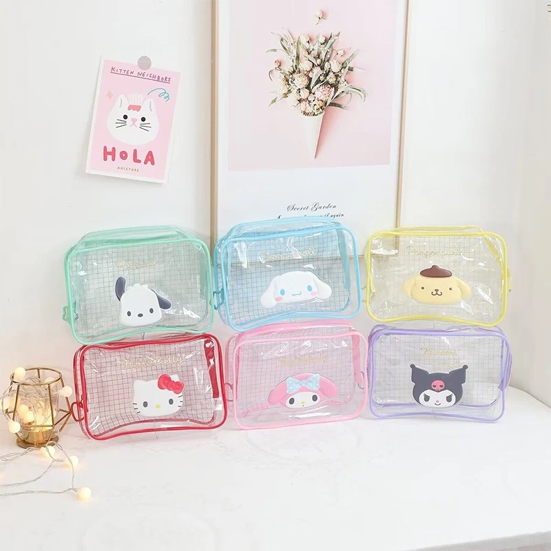 

Sanrio Kawaii Hello Kitty Kuromi Anime Clear Makeup Bag Girl Heart Sweet Cute Cartoon Pompompurin My Melody Storage Bag Kid Gift