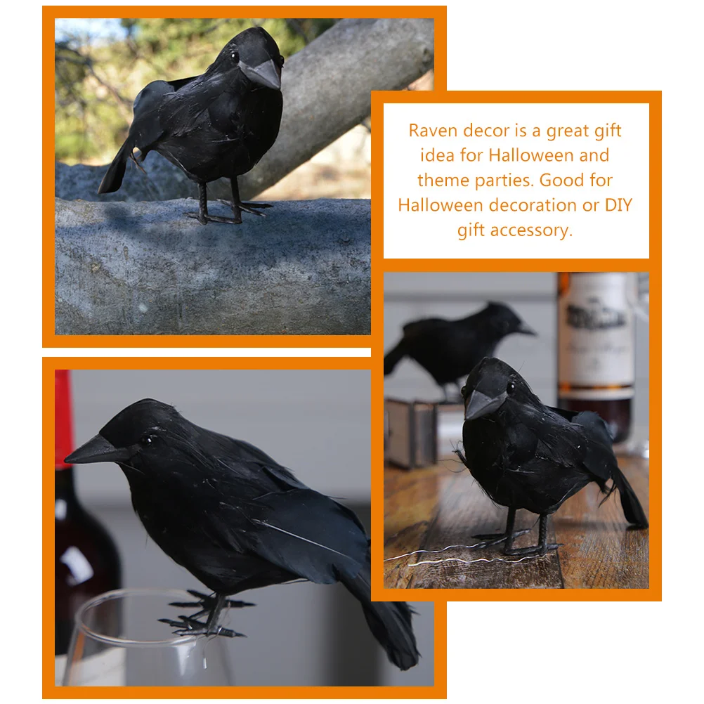 

2 Pcs Crow Ornament Black Simulation Decor Halloween Decoration Figurine Iron Wire Decor Spooky Scene Realistic Crows