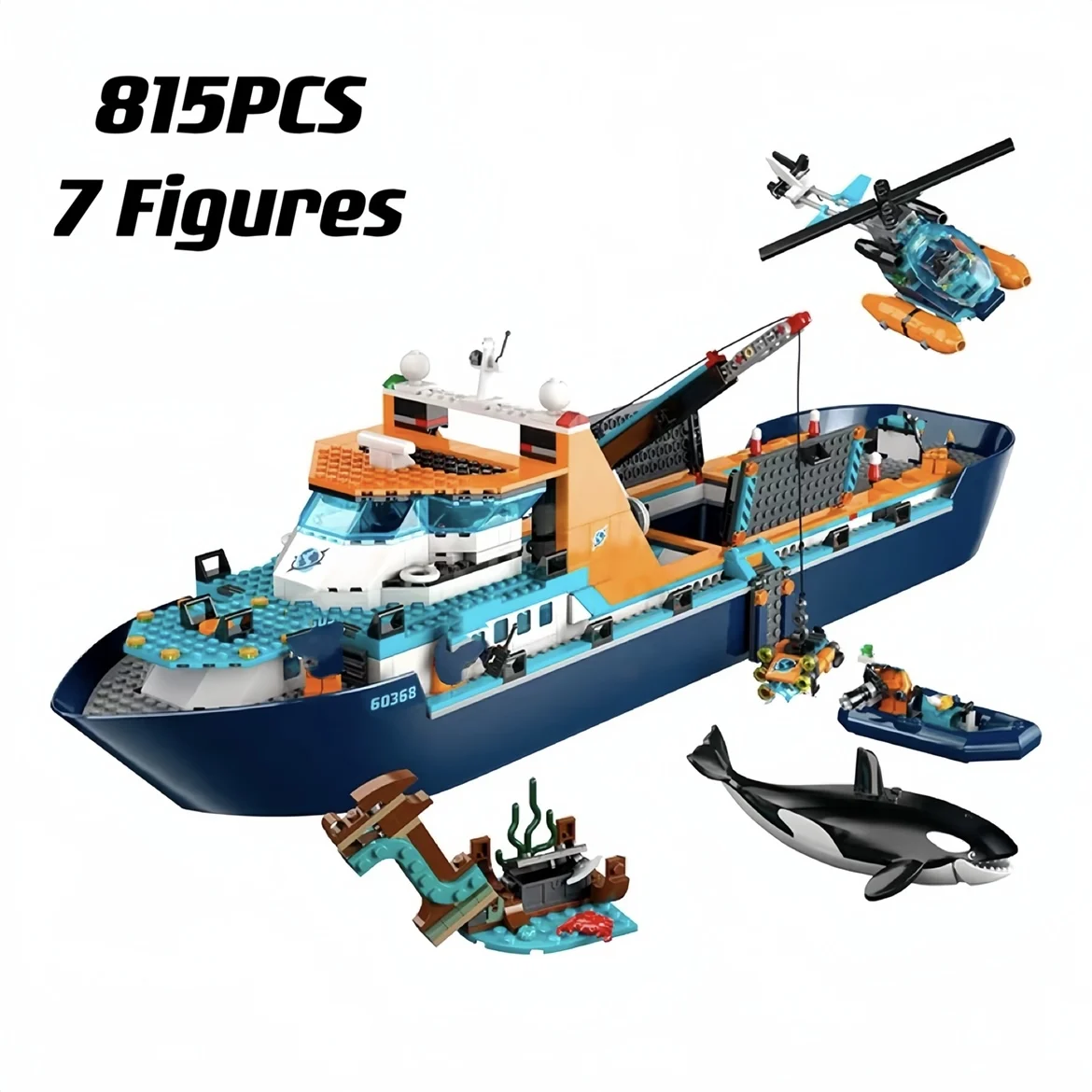 

Arctic Explorer Ship Compatible 60368 Building Block Toys Floatable Boat Helicopter ROV Sub Orca Bricks Gifts for Boys Girls