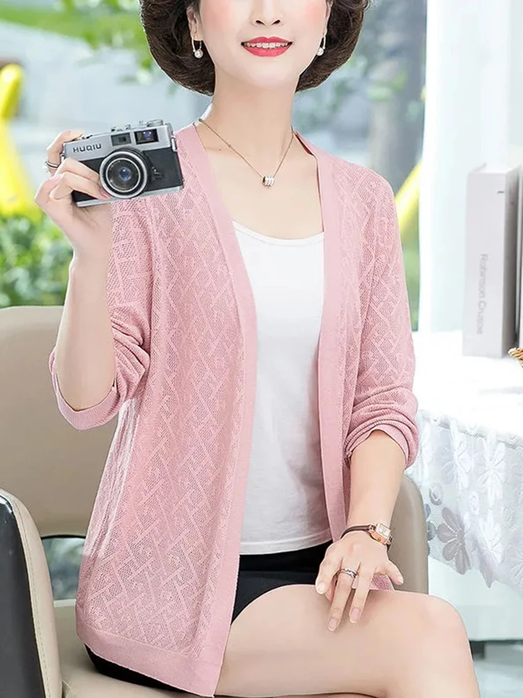 Thin Oversize 6xl For 80kg Knitted Cardigan Summer Ice Silk  Knitewear Loose Outwear Long Sleeve Tops Women Casual Elegant Coats