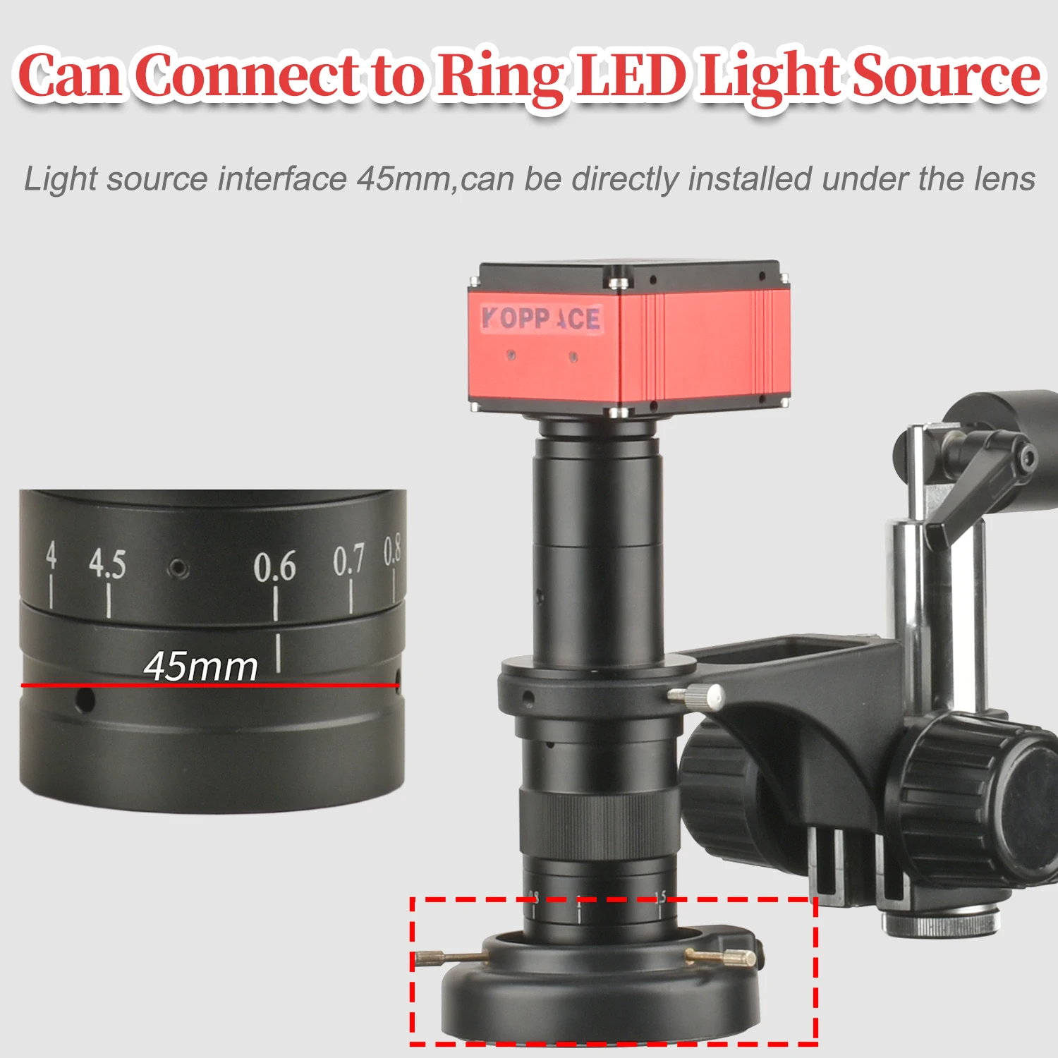 KOPPACE 20X-153X HD Lente de microscopio con montura C 0.6X-4,5X Lente de zoom continuo