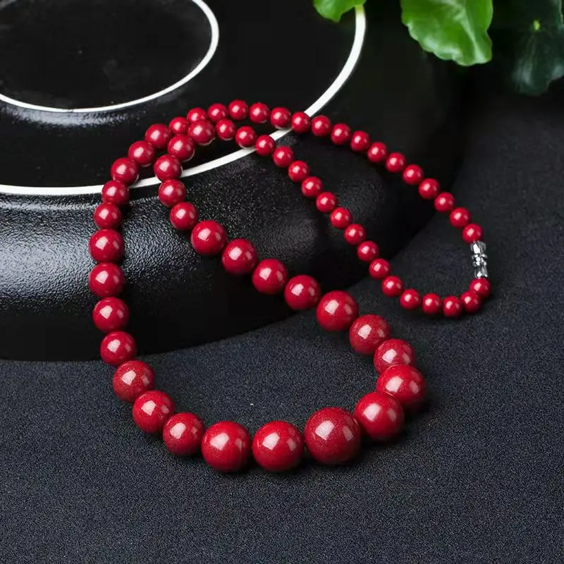 Natural Red Organic Cinnabar Jade Bead Necklace Women Healing Gemstone Fine Jewelry Genuine Vermilion Crystals Beaded Necklaces