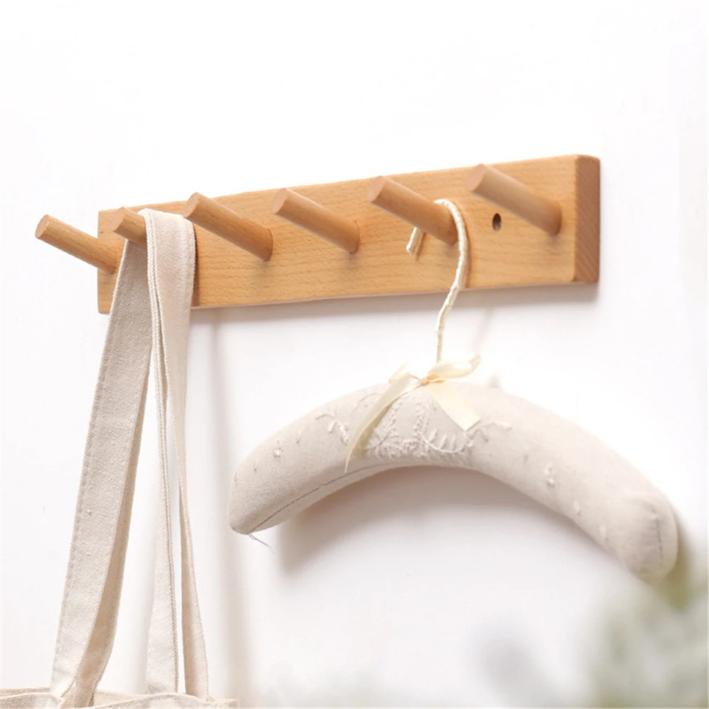 Wooden Hook Bedroom Hooks Coat Hanger Rack Solid Wood Clothes Hooks Home Decoration Key Hat Hanging Hook Free Punch Door Hooks