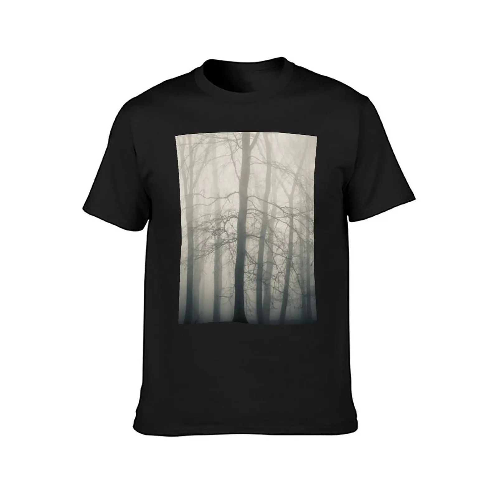 Digital photograph of misty woodland in Monochrome T-Shirt tops customizeds plain black t shirts men