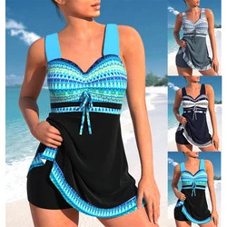 Roupa de banho Tankini Beach feminina, estampa de moda, biquíni sexy, natação de verão, conjunto de 2 peças, 2023