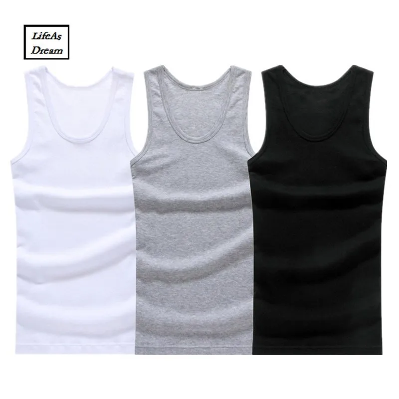 3pcs/lot Cotton Mens Underwear Sleeveless Tank Top Solid Muscle Vest Undershirts O-neck Gymclothing T-shirt men's vest