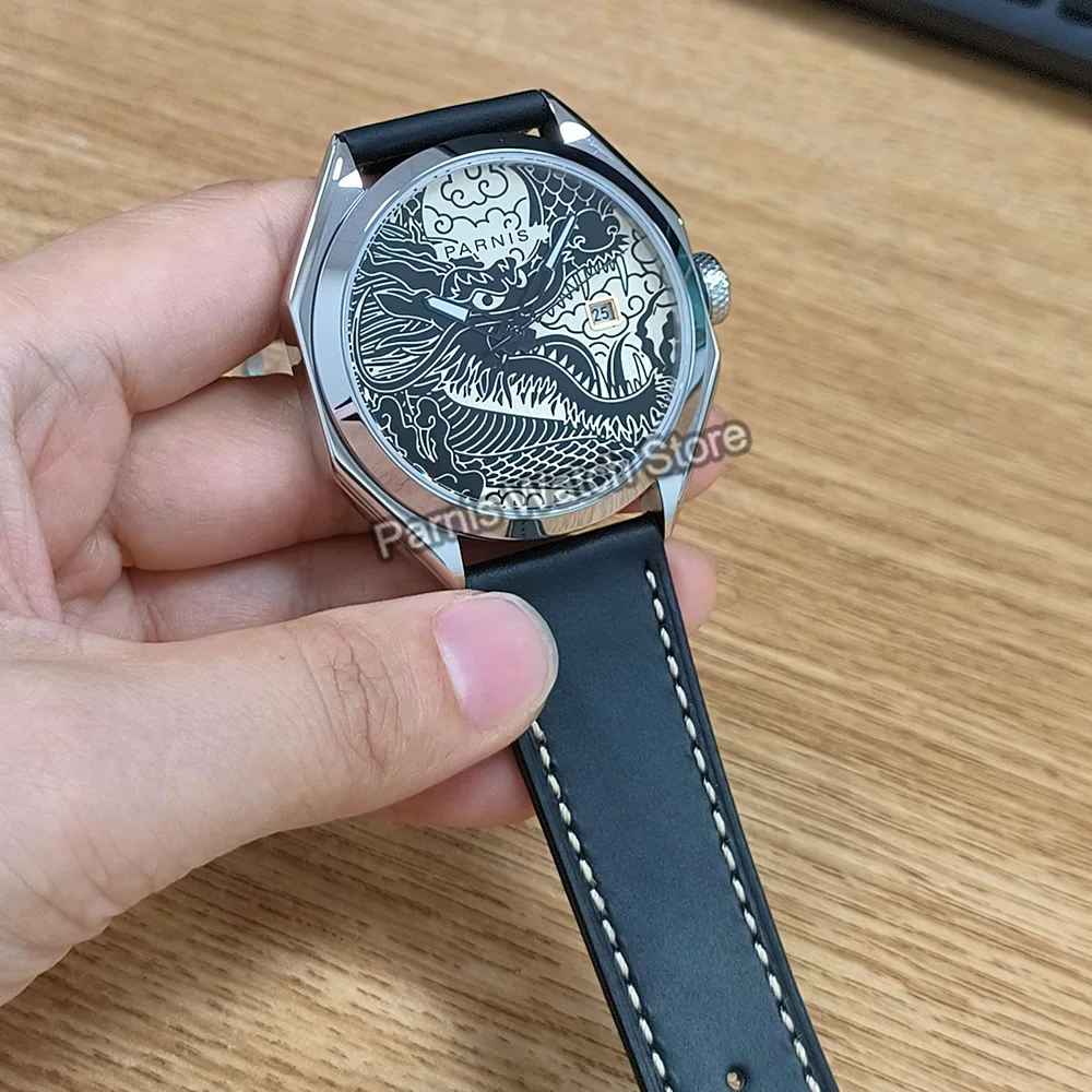 Parnis 43mm Miyota Automatic Movement Men\'s Mechanical Watch Sapphire Crystal Date Drawing Dial Wrist Watch Gift