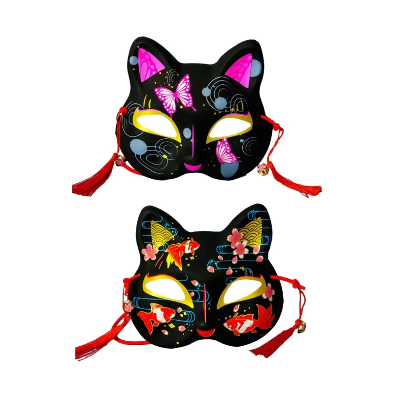 

Cats Mask Japanese Hand Drawing Foxes Half Face Mask Funny Halloween Masquerade Cosplay Mask Party Props Costumes 449B