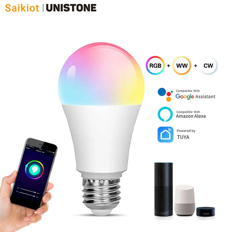 

Saikiot Tuya E27 9W 10W 12W 15W 18W RGBCW Led Bulb Light Muiti-color WIFI RGB Smart Led Light BluetoothLED Smart Bulb Night Lamp